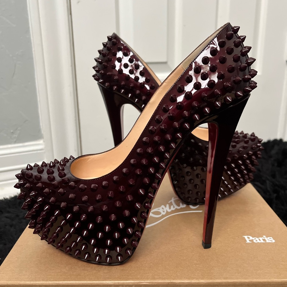 Christian Louboutin Burgundy Spiked Heels
